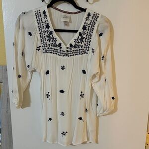 Knox Rose White Blouse with Navy Embroidery